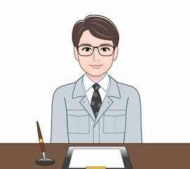 青い作業着の男性