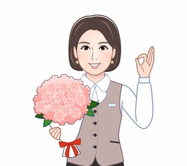 職場のユニフォームを着た若い女性