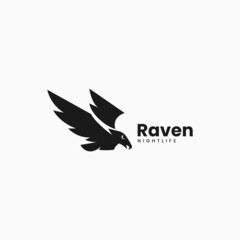 Vector Logo Illustration Raven Silhouette Style.