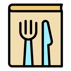 Restaurant cutlery icon. Outline restaurant cutlery vector icon color flat isolated
