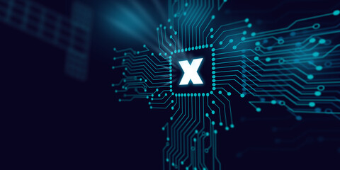 X Mark Symbol is Reflecting Over Futuristic Electronic Circuit