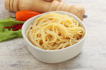 Italian pasta boiled spaghetti with oil