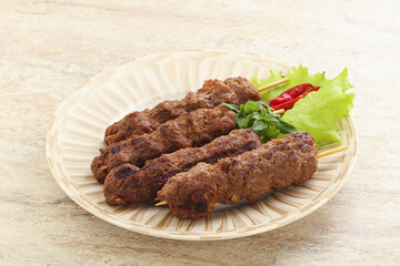 Beef kebab skewer minced meat