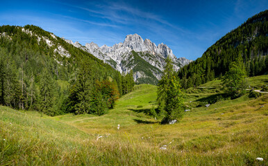 Obraz premium Panorama of a Bavarian mountain landscape, Ramsau, Bavaria, Germany