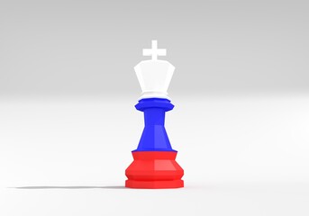 Fototapeta premium Piece of chess. The king low poly model decorated by flag of Russia. 3D Render