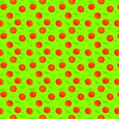 seamless pattern with tangerines and leaves on light green background 