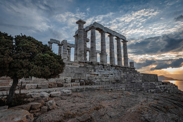 Twilight at the foot of an ancient Greek temple