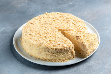 Napoleon cake. multi layered cake with pastry cream, Traditional French dessert