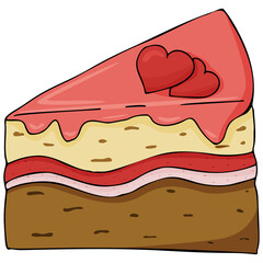 A piece of Valentine's Day cake with hearts, made in the style of doodles and hand-drawn