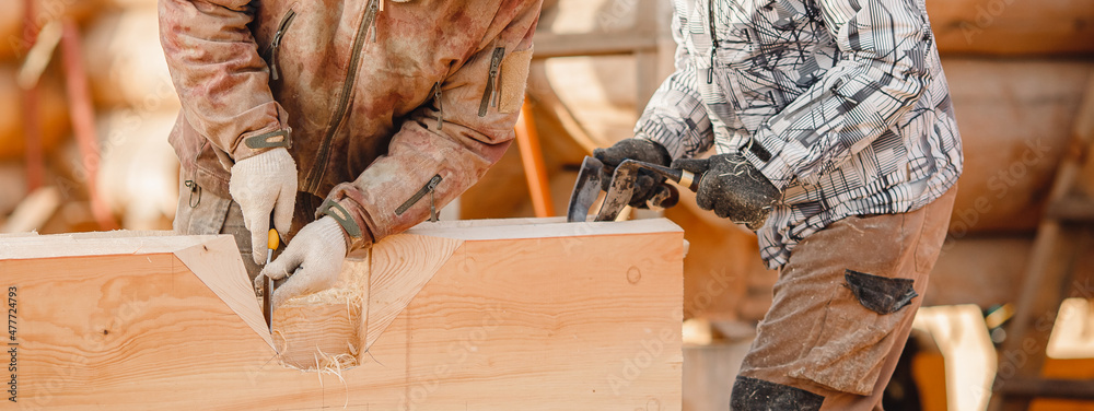 Wall mural construction frame building site of house made of wood