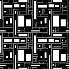 Abstract geometric seamless pattern. Black and white blocks on gray background Vector illustration.
