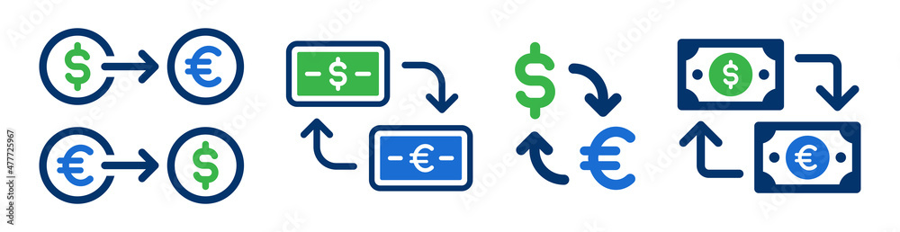 Wall mural currency exchange, dollar to euro icon set.