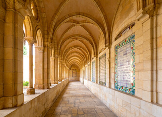 Fototapeta na wymiar Cloisters and shrines of Church of the Pater Noster - Sanctuary of Eleona in Carmelite monastery on Mount of Olives of Jerusalem in Israel