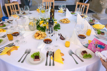 A set table ready for a wedding reception.