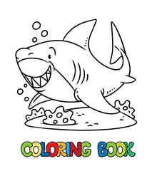 Shark in water coloring book. Kids vector