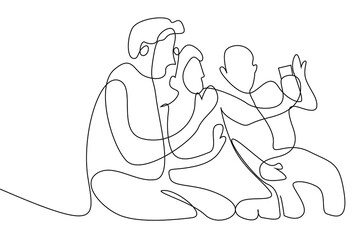 family is making waving online video call. grandparent video conference