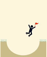 Fototapeta na wymiar Happy new year celebration, wishes greeting card, graphic design illustration wallpaper, businessman jumping on the rope