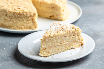 Classic Napoleon multi layered cake with pastry cream, Traditional French dessert