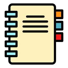 Customer data notebook icon. Outline customer data notebook vector icon color flat isolated