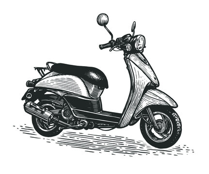 Scooter sketch. Moped for delivery, scooter for tourism
