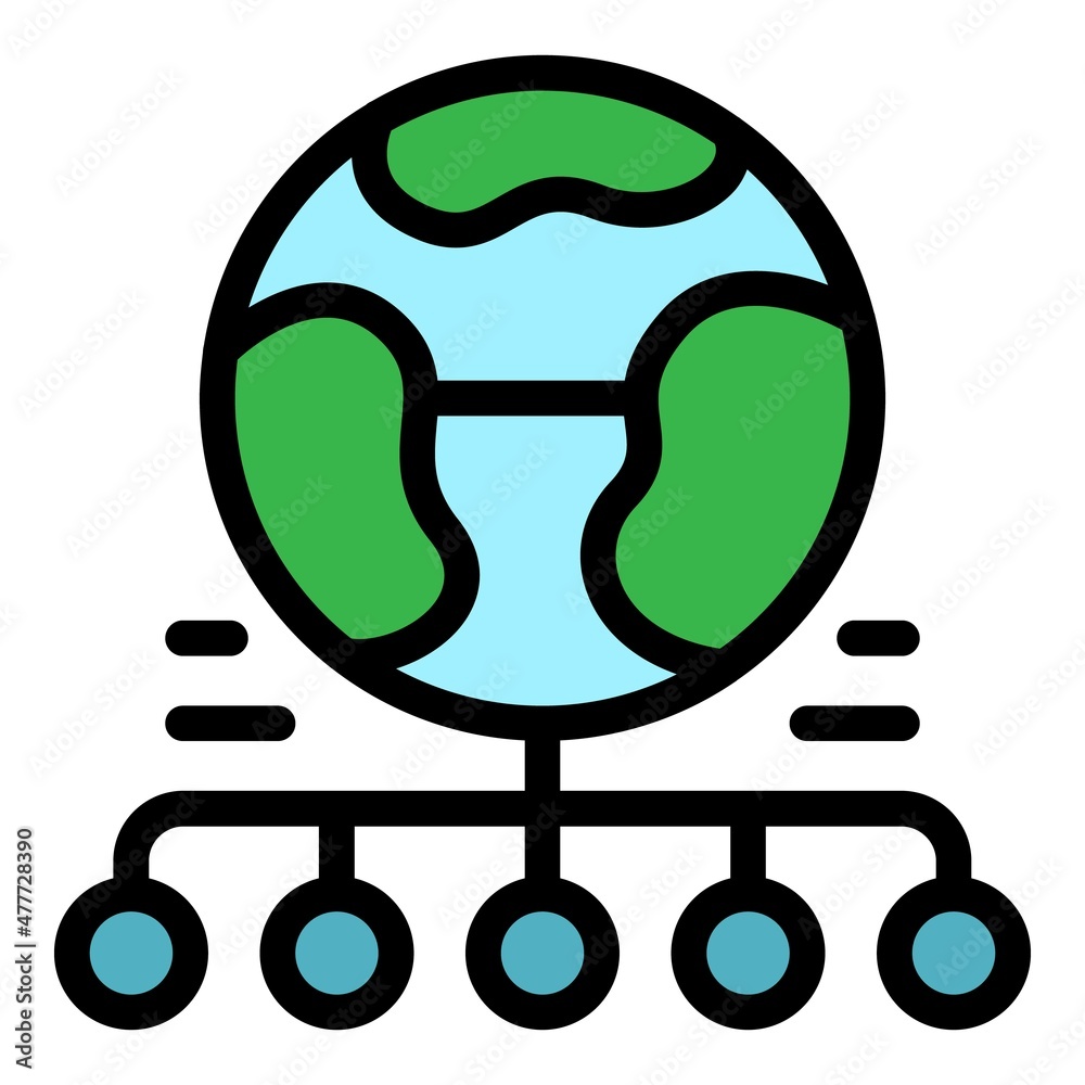 Poster database global cloud icon. outline database global cloud vector icon color flat isolated