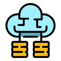 Database cloud icon. Outline database cloud vector icon color flat isolated