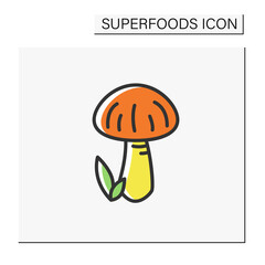 Shiitake mushroom color icon. Superfood. Organic healthy energetic food for balanced nutrition. Detox and weight loss supplements. Vegetarian food. Isolated vector illustration