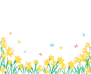 Horizontal banner.Vector illustration of a garden with a flowers of narcissus.