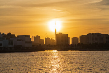 Obraz premium Cityscape at the sunset. City