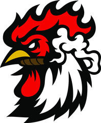 Aggressive Rooster Smoking Cigar Mascot Design
