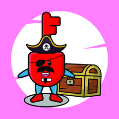 Cute cartoon character Padlock key pirate with treasure box in modern style design for t-shirt, sticker logo element