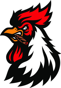 Aggressive Rooster Smoking Cigar Mascot Design