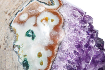Amethyst Crystal Druse  macro mineral on white background