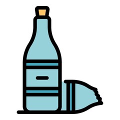 Glass bottle garbage icon. Outline glass bottle garbage vector icon color flat isolated