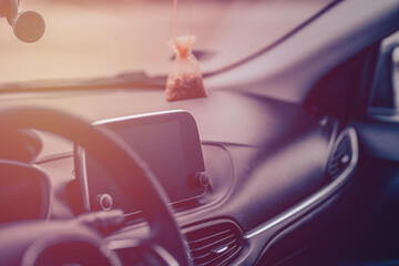 Car display, navigation, information. Car Radio. Modern in-car equipment for servicing the vehicle.
