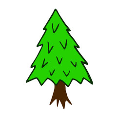 A hand-drawn pine tree illustration, a simplistic childish drawing style pine tree icon 