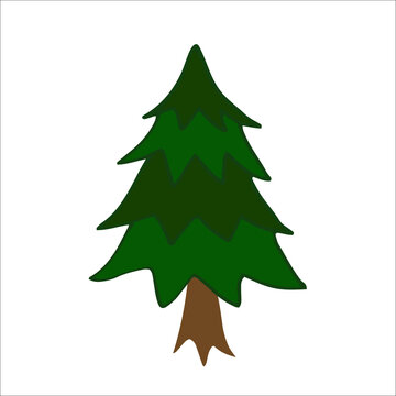 A hand-drawn pine tree illustration, a simplistic childish drawing style pine tree icon, forest symbol 