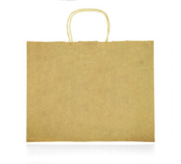 empty craft paper shopping grocery bag with handles, isolated