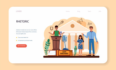 Rhetoric class web banner or landing page. Students training public