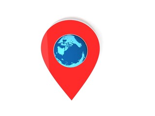 3d rendering navigation Red map pointer with globe
