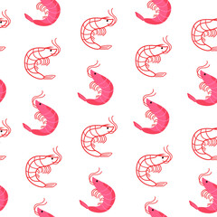 pink shrimp seamless pattern on white background
