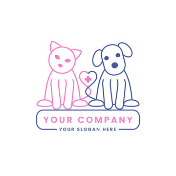 Vector logo design template for veterinary clinics. Line icon of cat and dog.