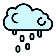 Rainy cloud icon. Outline rainy cloud vector icon color flat isolated