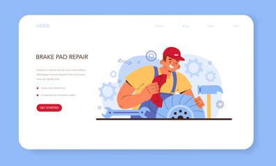 Car repair service web banner or landing page. Automobile's brake