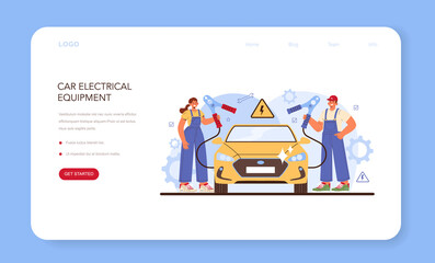 Car repair service web banner or landing page. Automobile electrical