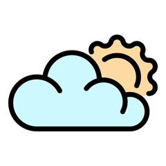 Sun in clouds icon. Outline sun in clouds vector icon color flat isolated