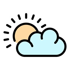 Sun behind cloud icon. Outline sun behind cloud vector icon color flat isolated