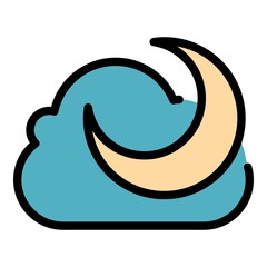 Moonlight cloud icon. Outline moonlight cloud vector icon color flat isolated