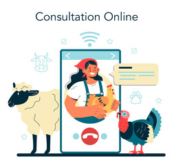 Shepherd with a domestic animals online service or platform. Herdsman