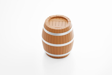 Cute cartoon style wooden barrel isolated 3d illustration 3d render